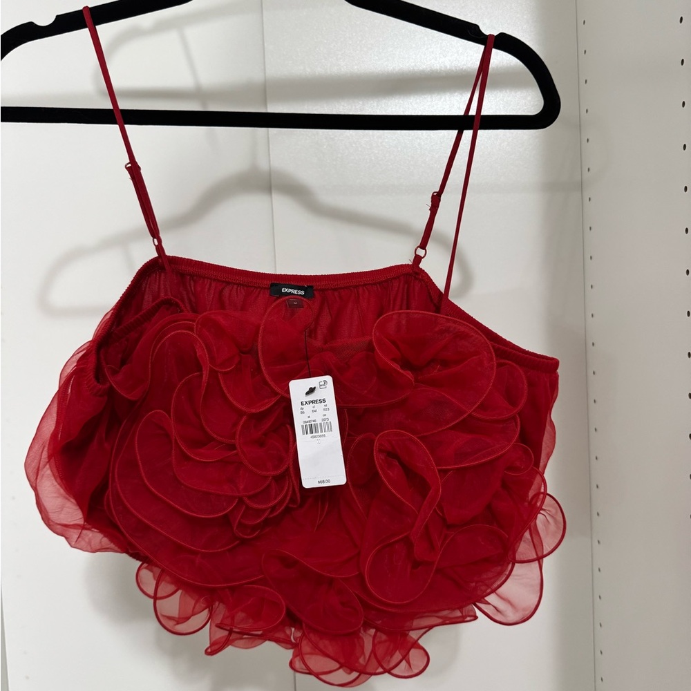 Express Scarlet Ruffle Crop Top